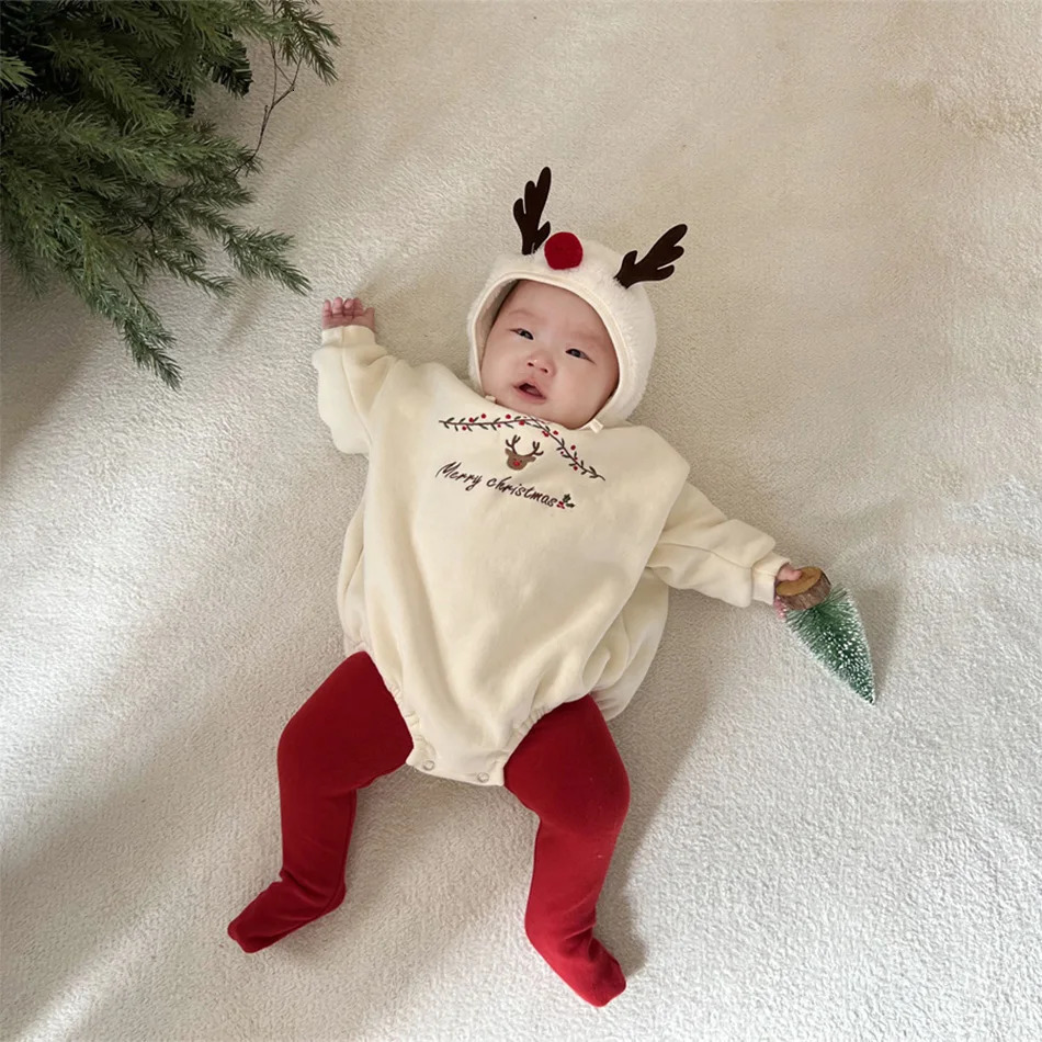 Bébé renne barboteuse tenue de noël polaire doublé chaud combinaison en peluche pour bébé mignon pyjama hiver Halloween ensemble 251204