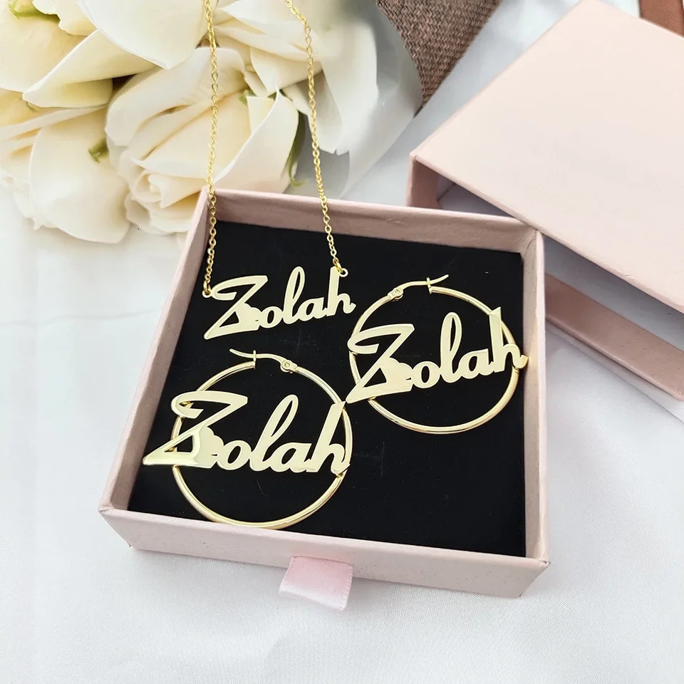 DODOAI Stainless Steel Hoop Earring Necklace Custom Name Set Personalized Name Jewelry Set for Women Mothers Day Christmas gift 251202