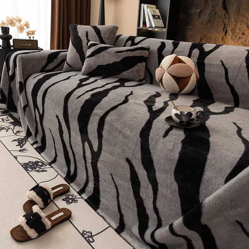 Faux Rabbit Velvet Zebra Patterned Sofa Towel Plush Warm Couch Slipcover for Autumn Winter Comfort Knee Blanket for Office Home M251204-image-1087198929