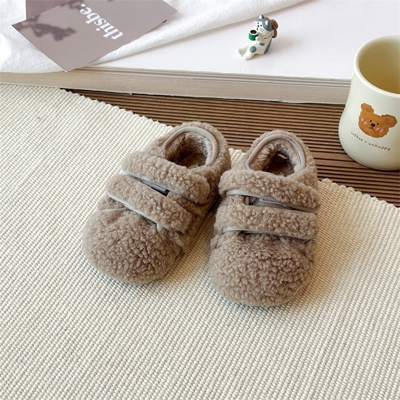 Chaussures pour enfants à fond plat en laine, vêtements d'extérieur d'hiver rembourrés en coton chaud pour filles, chaussures plates décontractée