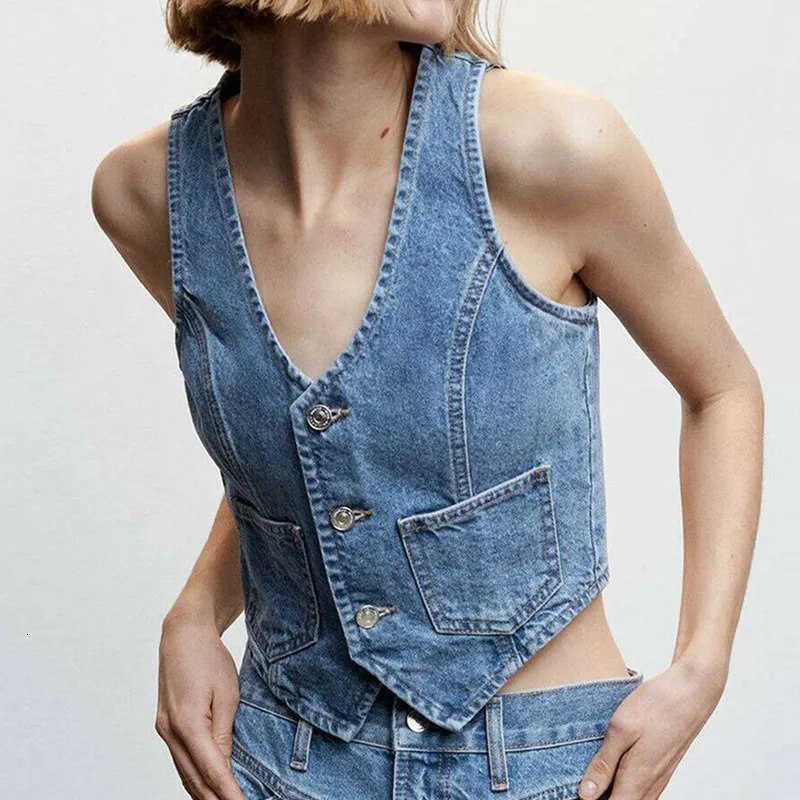 Gaono femmes Denim Gilet sans manches culture hauts bouton Gilet veste décontracté col en V Jean Gilet Y2K Streetwear 251129