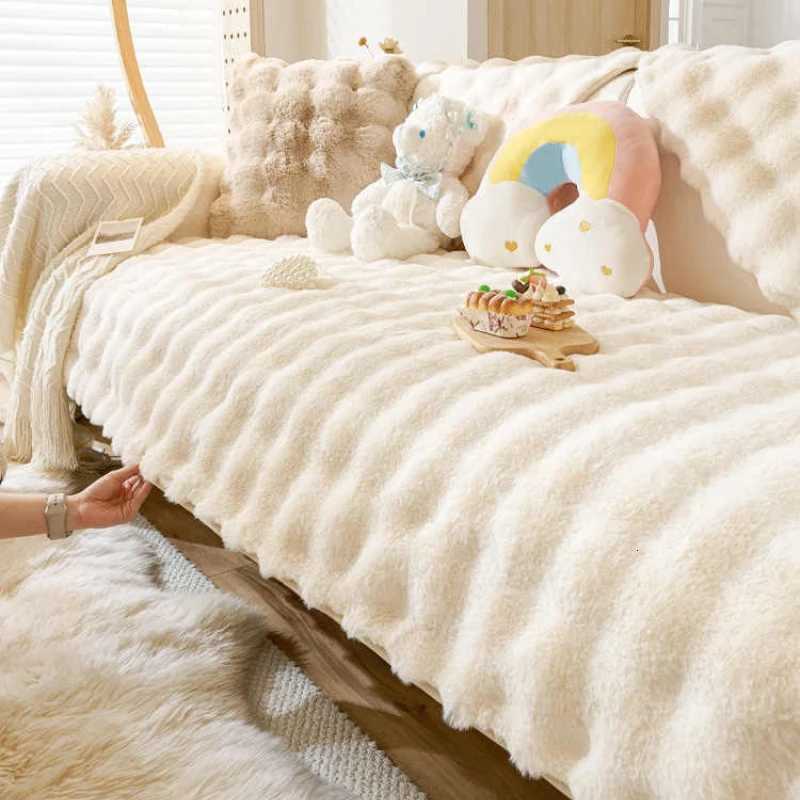 Cream Style Plush Sofa Cushion Winter Warm Dust-proof Sofa Covers Thicken Non-slip Universal Couch Slipcovers for Living Room M251204-image-1087195595