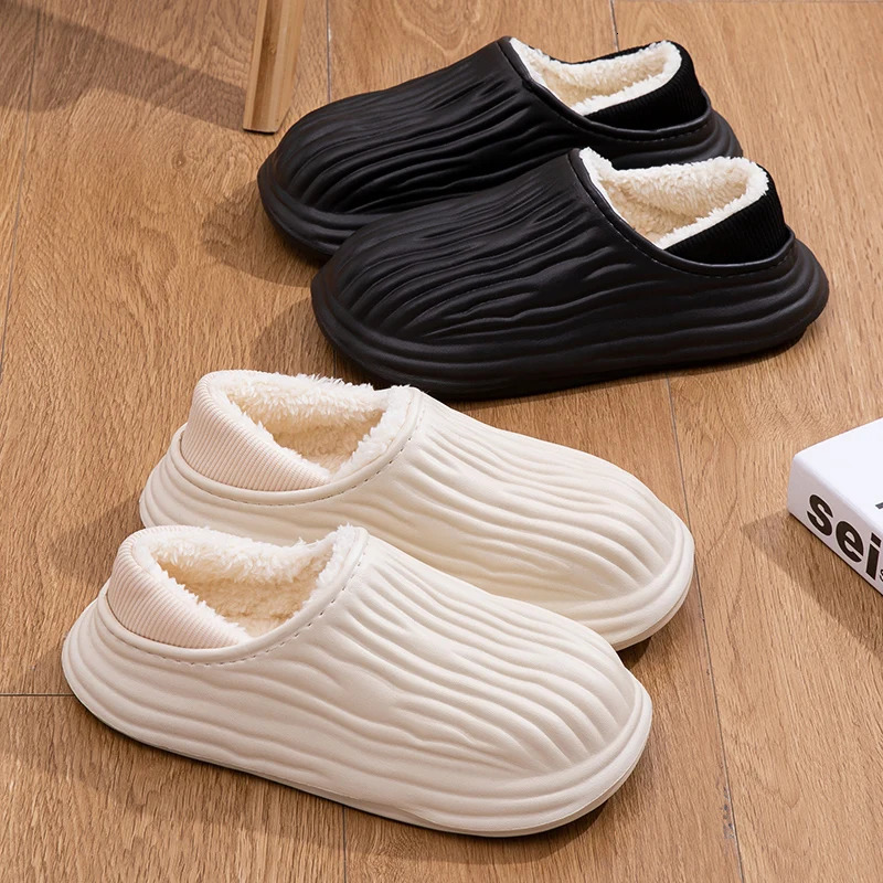 Winter Women Cotton Slippers Warm Non-Slip Thick Bottom Slides Soft Waterproof Home Shoes Plush Men Couple Outdoor Slipper 251201