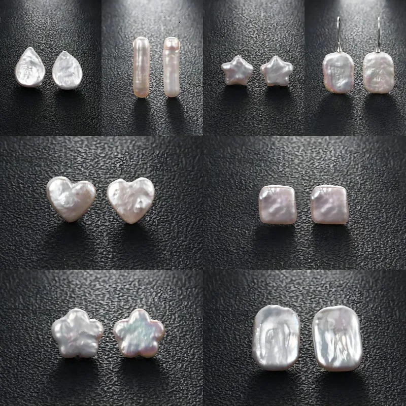 Boucles d'oreilles baroques en perles d'eau douce naturelles de forme carrée et de styles multiples, bijoux à la mode en argent sterling 925 pour