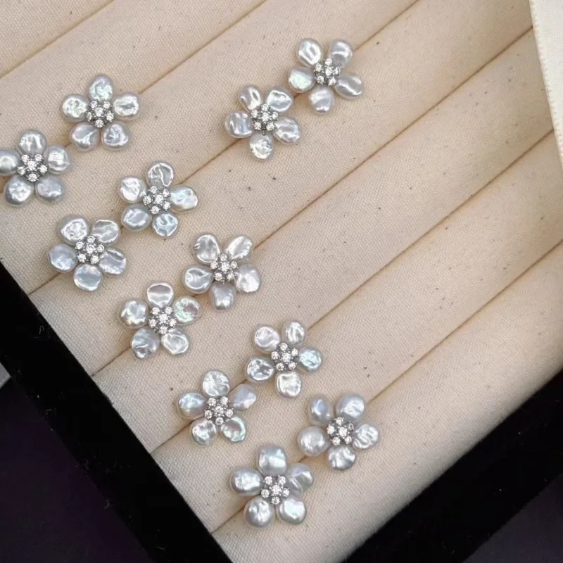 SGARIT coréen naturel Non nucléé baroque perle fleur boucles d'oreilles irrégulière 925 en argent Sterling boucle d'oreille pour les femmes 25120