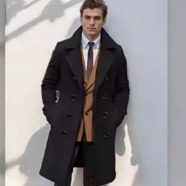 European New Fashion Mens Plus Size Casual Trendy Solid Color Simple Basic Double-breasted Wool Jackets Male Clothes Coats TopsXJ251204