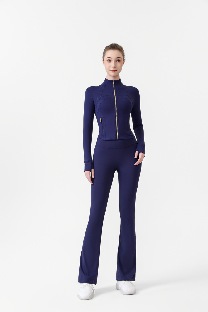 Manteau d'entraînement femme Fitness pantalon évasé tissu de soie glacée pour l'entraînement de gymnastique pantalon Long élastique coupe confort
