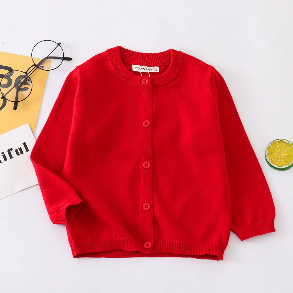 Pull rouge Cardigans pour enfants vêtements de bébé enfant en bas âge garçon fille école Cardigan coton filles coréennes tricots Infantil vêtemen