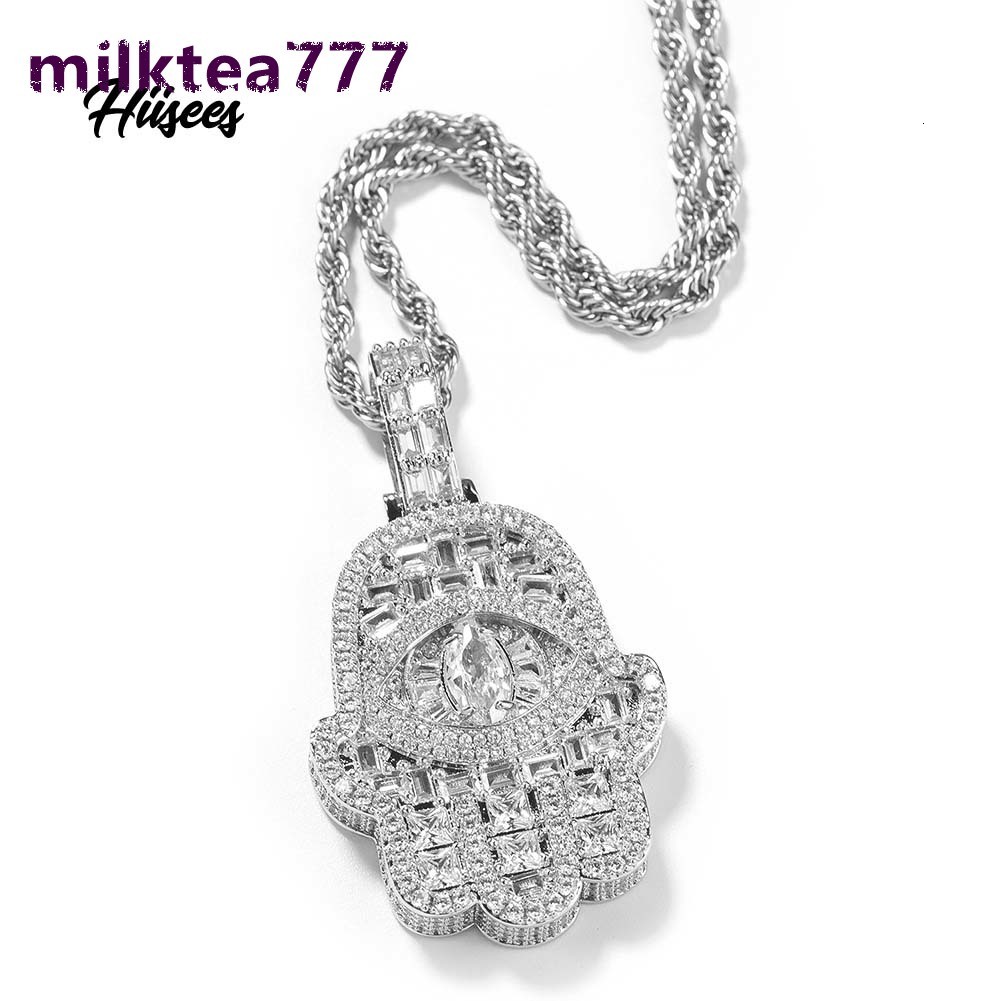 Lucky Hip Hop Iced Out Gold Plated Hamsa Hand Pendant Custom Fashion Jewelry Pendants Charms Fatima Hand Necklace