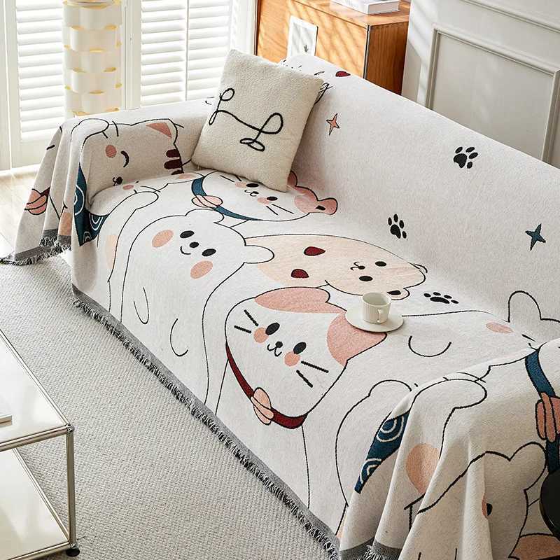 Thicken Chenille Blanket Classic Cute Cartoon Sofa Blanket Winter Couch Non Slip Blanket Office Nap Shawl Cushion Sofa Covers M251204-image-1087198478