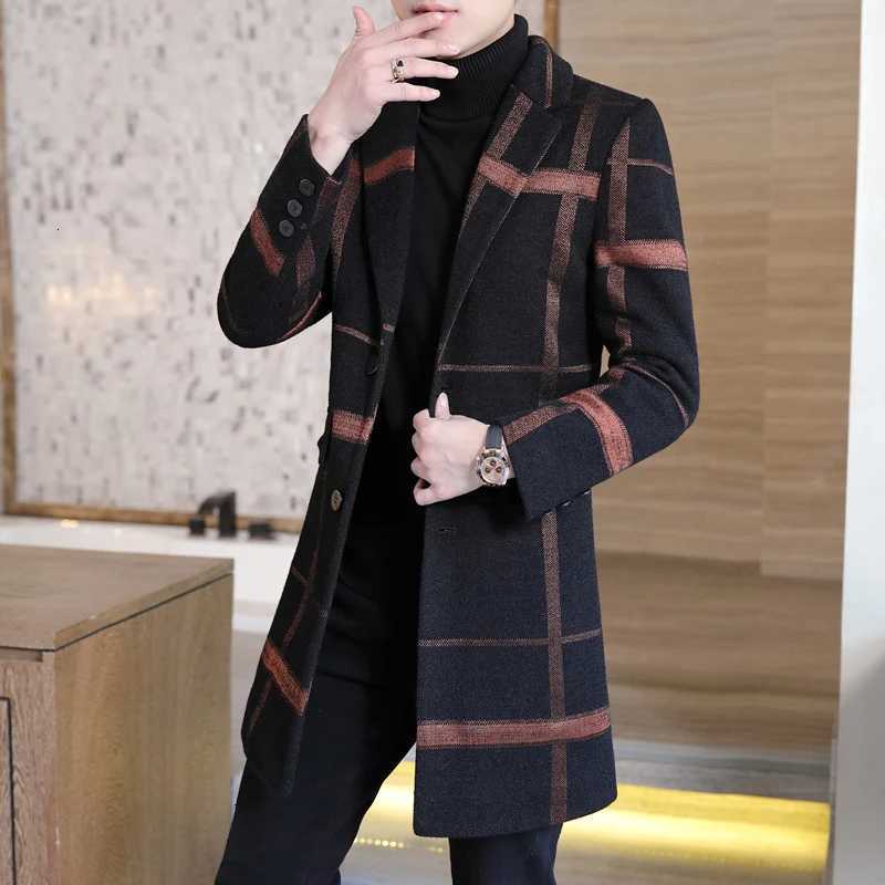 Korean Fashion Woolen Coat Mens Mid-Length Slim-Fit Trench Youth Business Casual 2023 Autumn Winter New StyleXJ251204