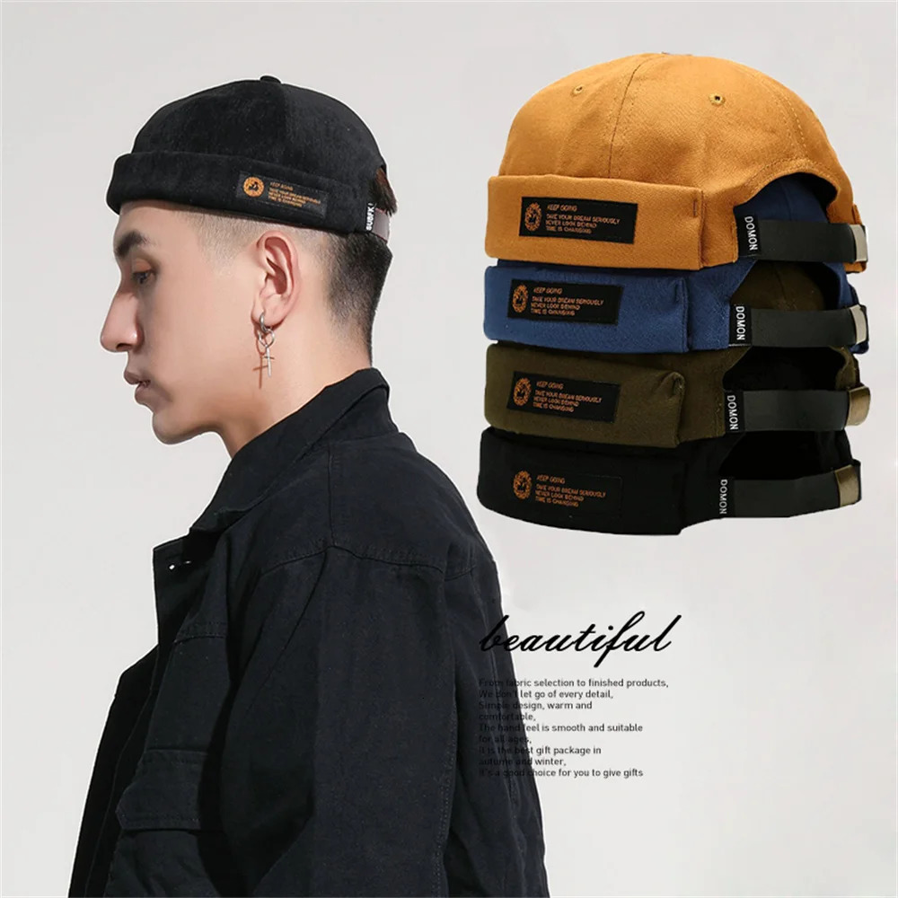 Retro Letter Label Brimless Caps Unisex Solid Color Beanie Men Women Summer Street Adjustable Docker Hats Melon Cap Hip Hop Cap251201
