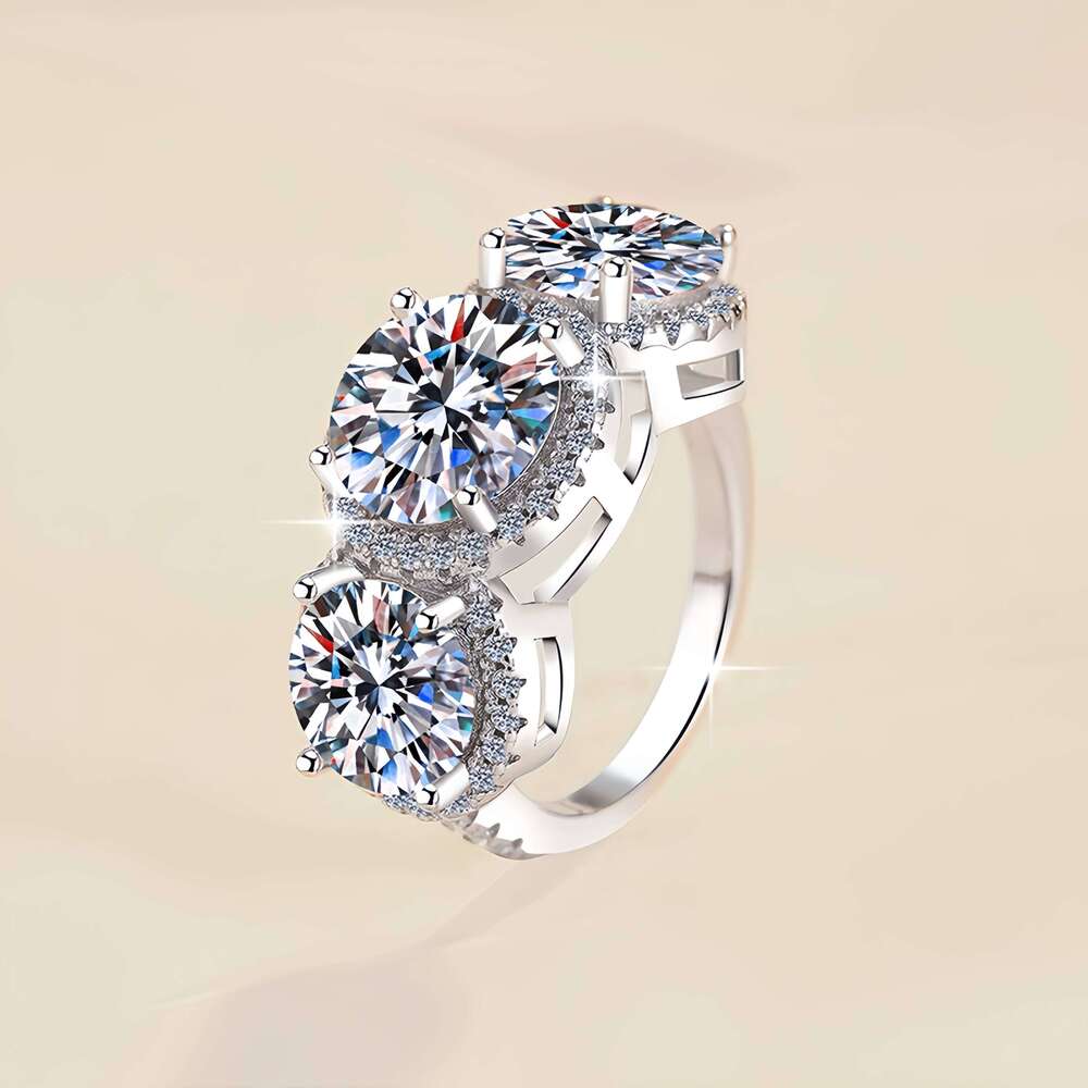 Luxury Style Three 3ct & 2ct * 2 VVs1 Diamond Carbon Silicon Stone S925 Sterling Silver Female Wedding Engagement Ring