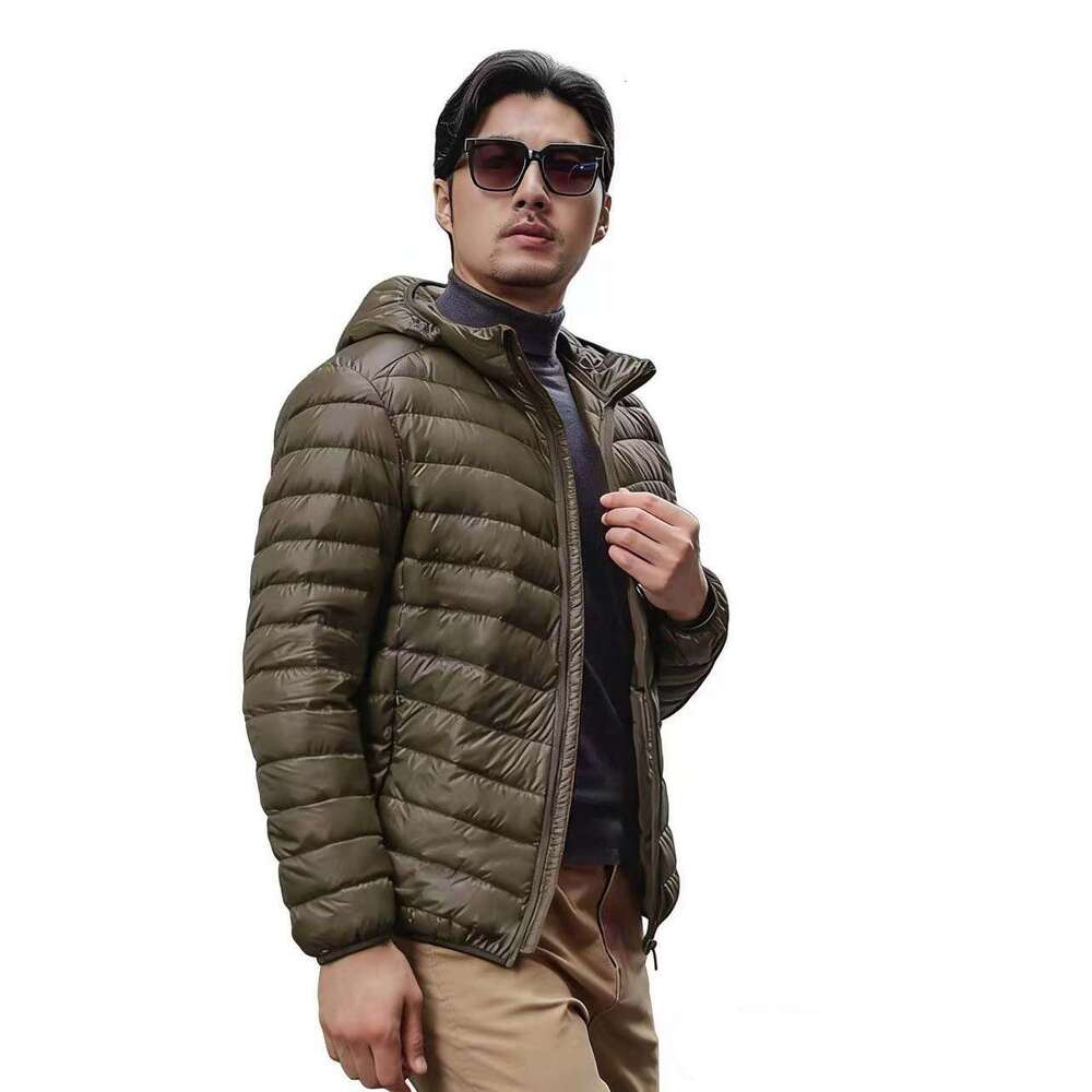 L-5835 Doudoune légère à capuche pour homme, manteau court en duvet de canard blanc à col montant, sweat à capuche pliable pour sports de plein a