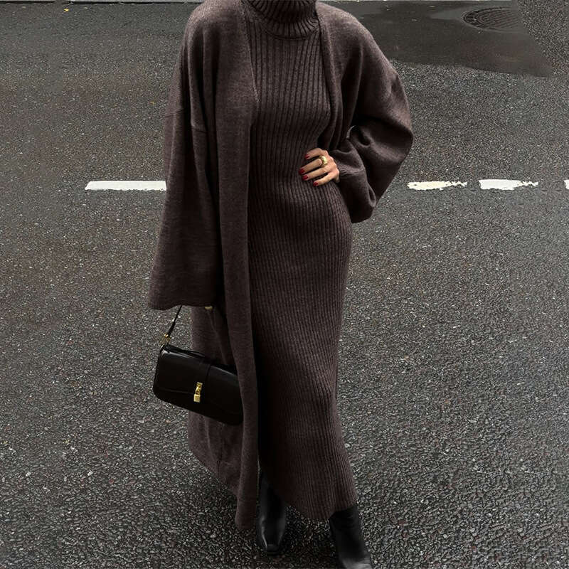 Automne hiver nouveau Slim Fit vêtements intérieurs longue Robe Cardigan Robe manteau pull ensemble pour les femmes B5