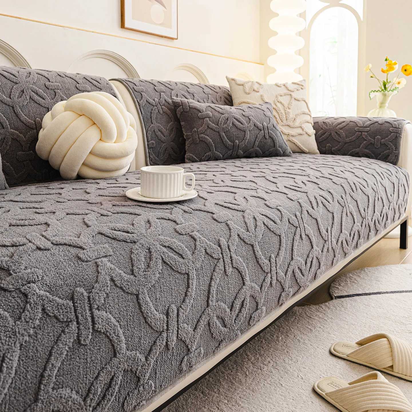 Winter Warm Plush Sofa Seat Cover Minimalist Anti-Slip Thickened Living Room Cushion Straight-Cut Throw for Living Room M251204-image-1087198811
