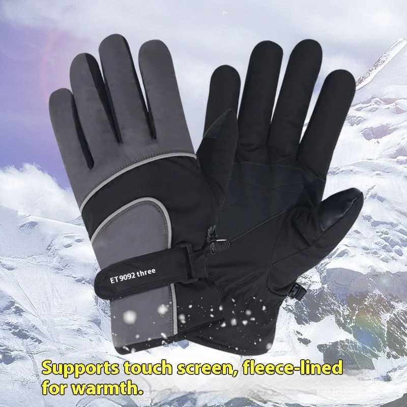 Ski gloves for men in winter cycling season windproof waterproof anti slip with thick fleece and warm climbing gloves J251204-image-1087176164