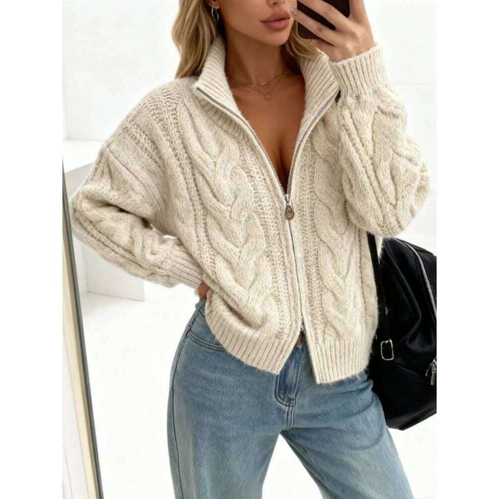 Cardigan Chic à Double fermeture éclair pour femme, pull à col roulé, ample, rétro, tricoté, confortable, vestes, vêtements décontractés, nouvell