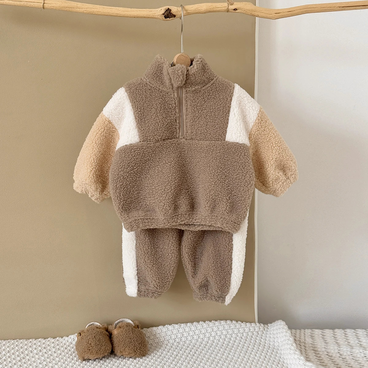 Mode enfant en bas âge bébé garçons fille vêtements d'hiver ensembles enfants agneau velours pull à fermeture éclair pantalon 2 pièces costumes 2