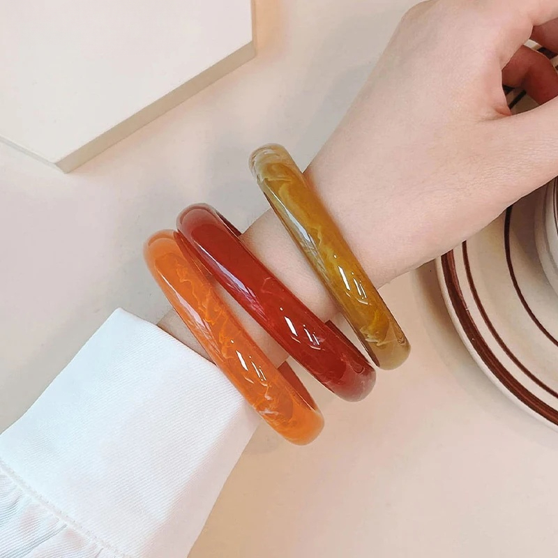 3pcs Vintage Resin Acrylic Bangle Set for Women Jewelry Korean Cuff Bangles Bracelets with Charms Designer Round New Gifts ddmynov