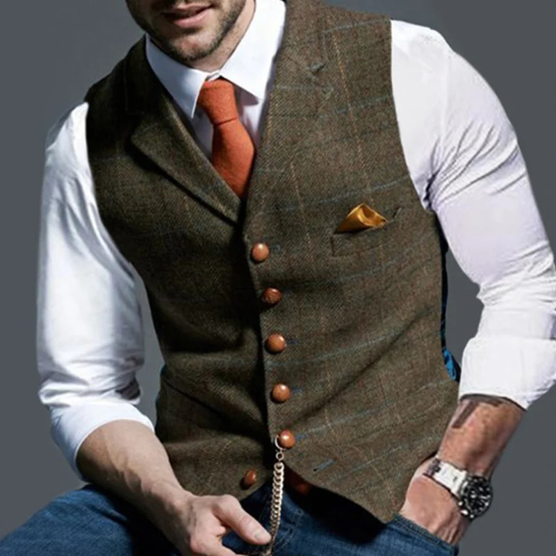 Spring Autumn Mens Casual Plaid Vintage Suit Vest Fashionable Slim Fit Waistcoat Jacket Outdoor Coats Man Clothing 251204