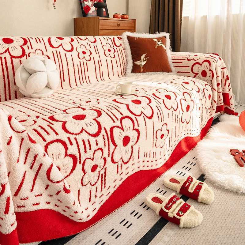 Red Flower Sofa Cover Tablecloths Blanket Four Seasons Universal Sofa Cover Multifunctional Blanket Anti-scratch Home Decor M251204-image-1087198067