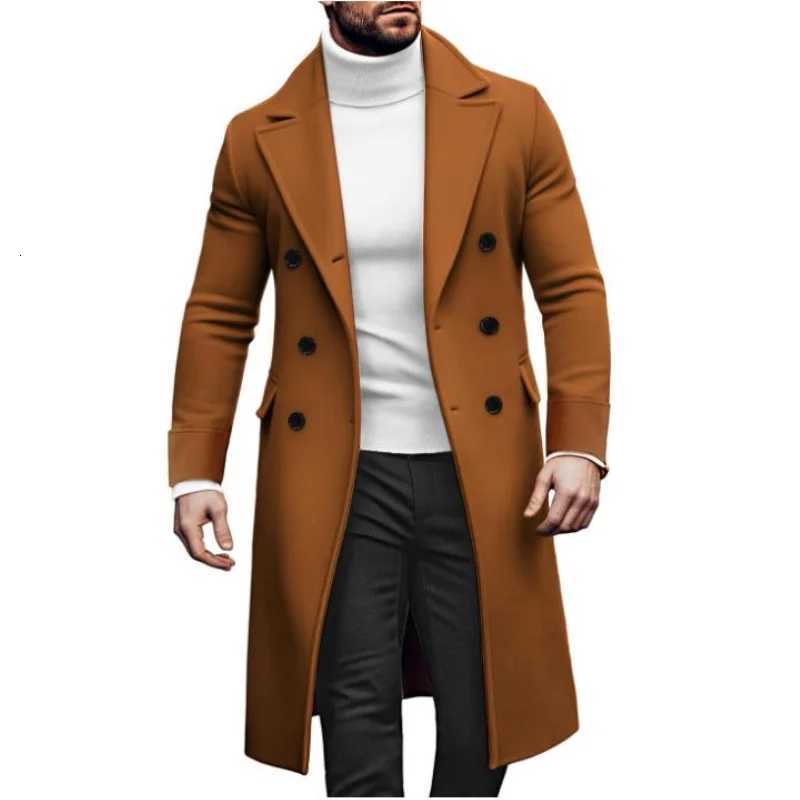 Hommes Long manteau à double boutonnage avec doublure Type chaud manteaux laine mélange revers mode décontractée vêtements pour hommes taille eur
