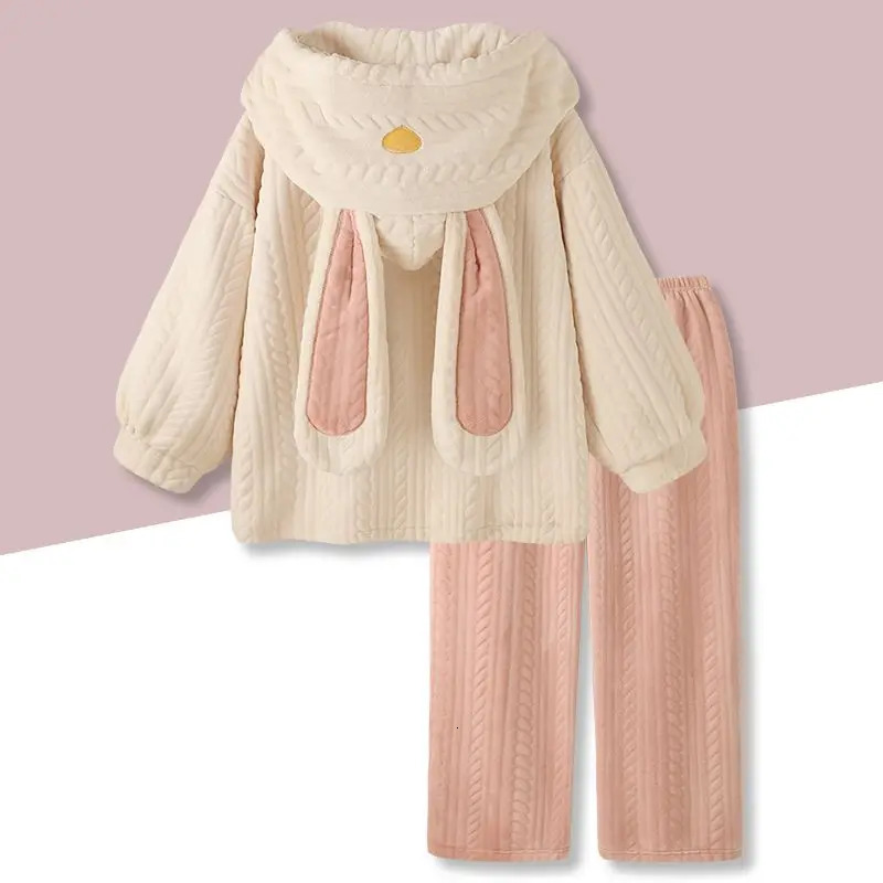 Doux automne hiver flanelle chaud pyjamas ensemble femmes à manches longues costume de maison dessin animé décontracté vêtements de nuit velours