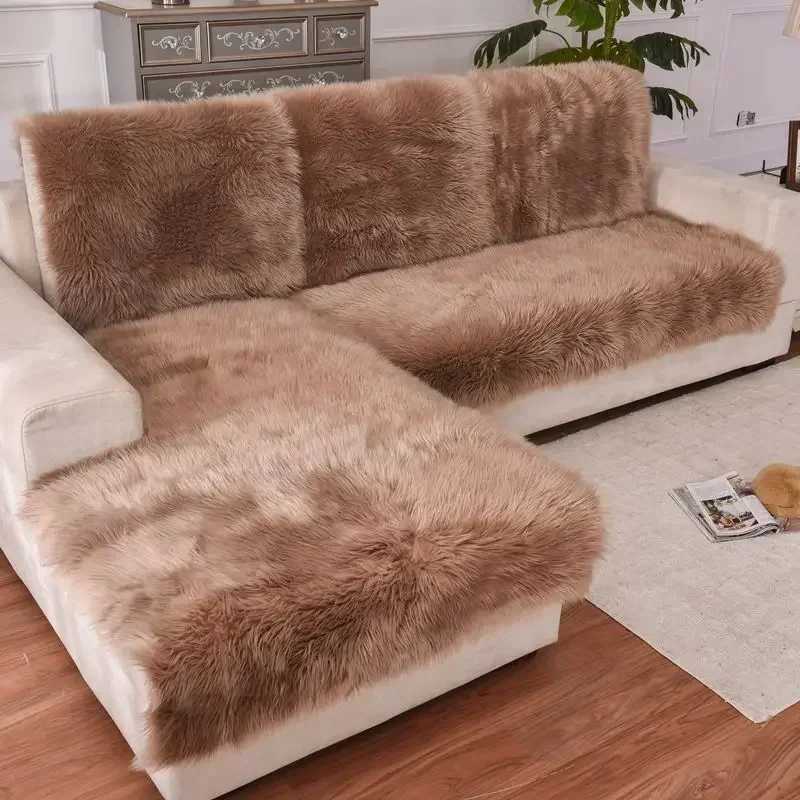 New Sofa Cover Full Cover Winter Imitation Wool Cushion Long Plush Window Thickened European Anti-skid Sofa Mat M251204-image-1087198666