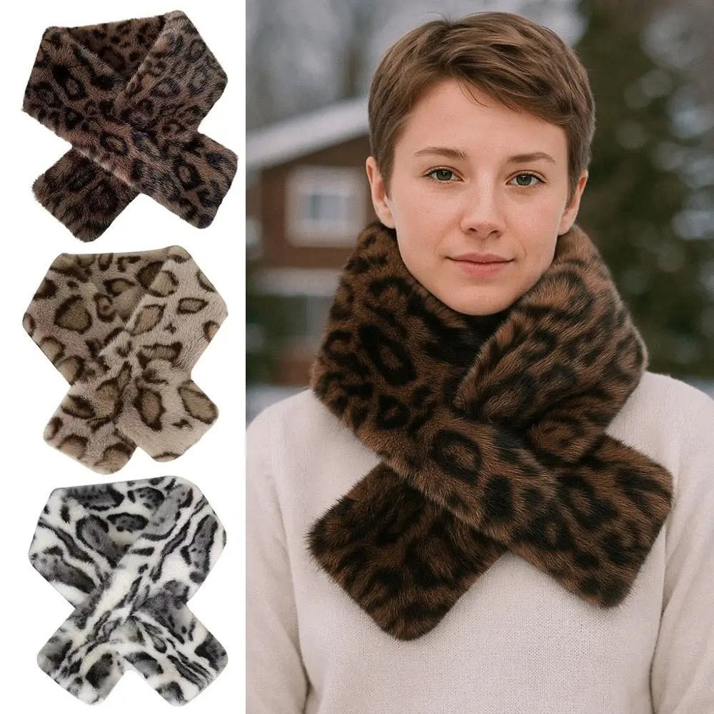 Mignon épaissir chaud imprimé léopard écharpe coupe-vent doux fausse fourrure écharpe fausse fourrure de lapin Faux col hiver écharpe cou Wrap251