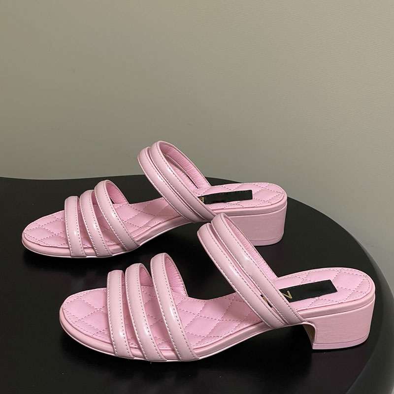 Sandales à talons épais et épais pour femmes, pantoufles d'été confortables en peau de vache, chaussures de luxe décontractées, coussinets de pie