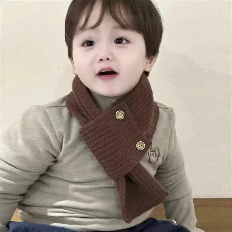 Winter Knitted Scarf for Baby Solid Color Kids Crochet Neck Warmer Scarves Simple Children Cross Neckerchief 251204