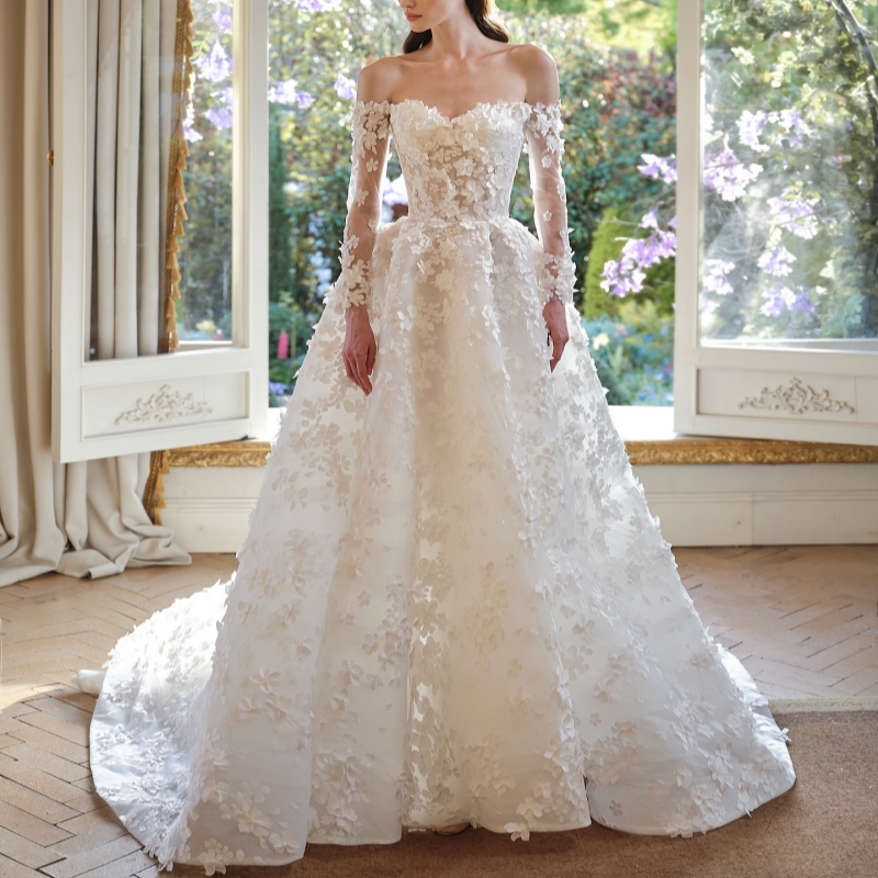 Luxury White Dubai Arabic Mermaid Wedding Dresses A-Line Applique Lace Tull Court Train Wedding Dress Bridal Gown