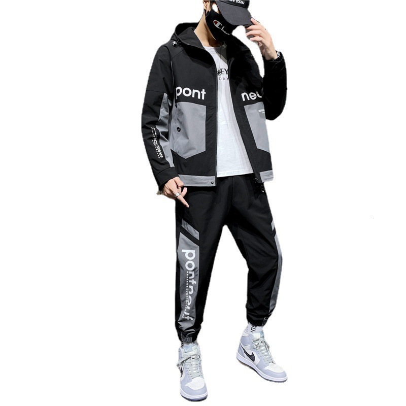 Spring and autumn mens track and field clothes casual jogging hoodies sports shirts jackets pants 2-piece set hip-hop running sportswear 240827
