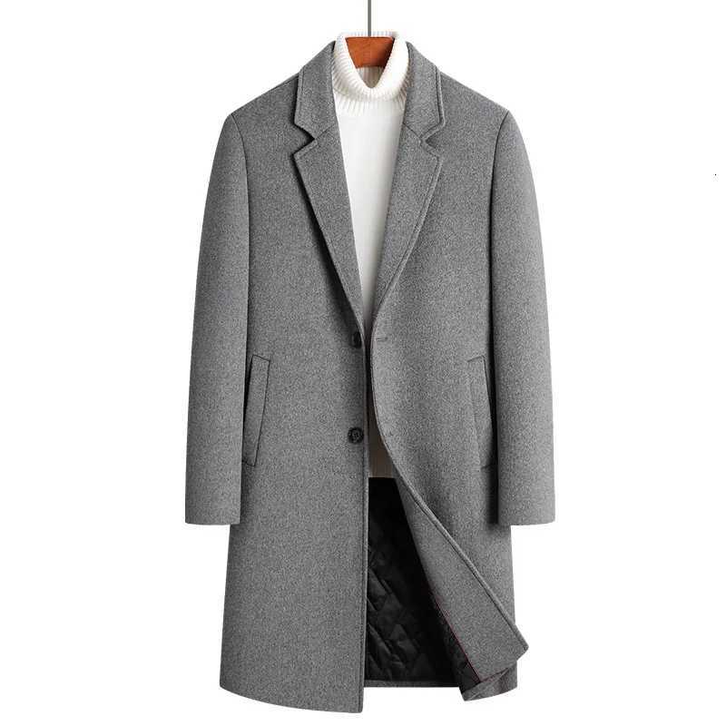Manteau d'hiver en laine mi-long de haute qualité pour hommes, col de costume, veste en laine décontractée, grande taille et vêtements en coton é