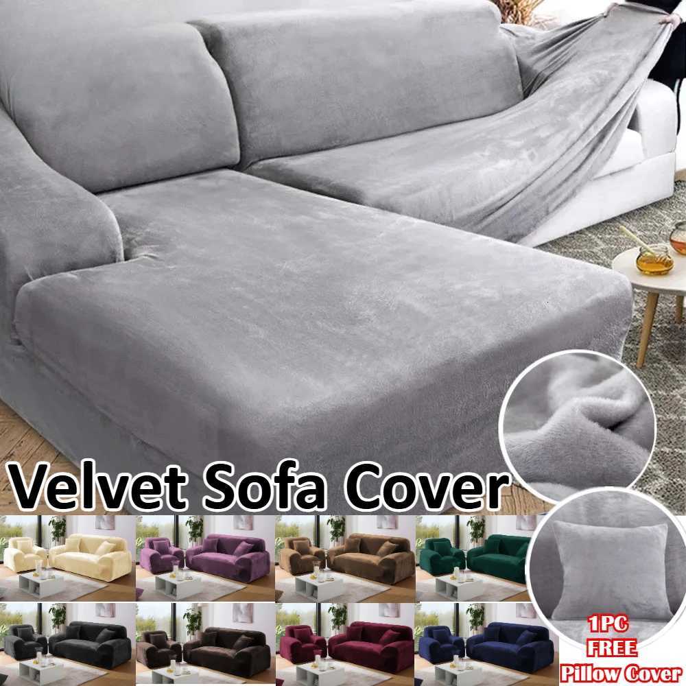 1 Pieces Thick Velvet Sofa Covers Elastic Stretch Slipcovers Furniture Protector for Home Couch Armchair L Shaped Corner Sofa M251204-image-1087197172