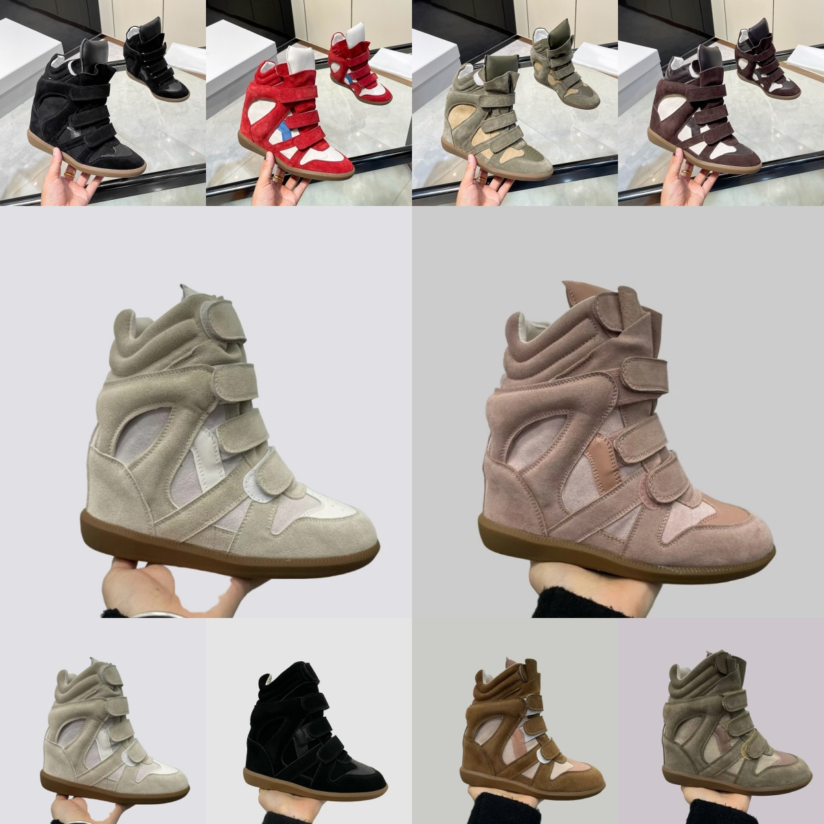 2026 Bekett Women Boots Top Brand Designer Bottes Square Toe Black Beige Leopard Khaki Brown Green Pink Red High Cut Trimmed Suede Wedge Casual Plat