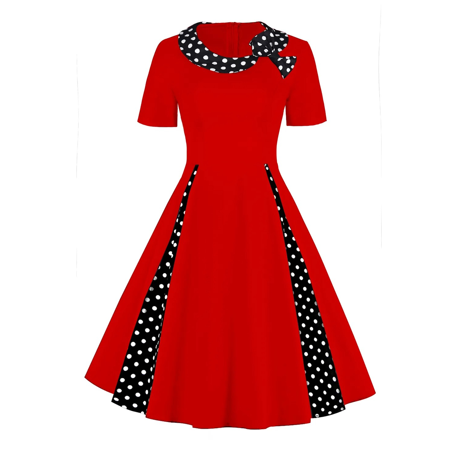 Abiti reali da donna Estate manica corta con fiocco puntini o-collo Abito bacis anni '50 anni '60 Midi Swing Hem Abiti da festa Tunica casual FS3747