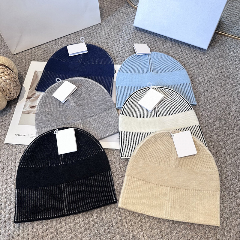 Designer Wool Beanie High Quality Soft Woolen Fashionable Jacquard Warm Skull Cap for Men and Women Knit Hats Black White Blue Grey Khaki Navy Beani