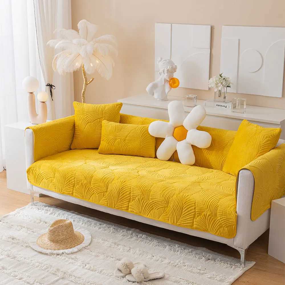 Spring Jacquard Sofa Cushion Solid Color Plush Banana Leaf Sofa Cushion Living Room Sofa Cover Cushion Towel Non-Slip Thickening M251204-image-1087198006