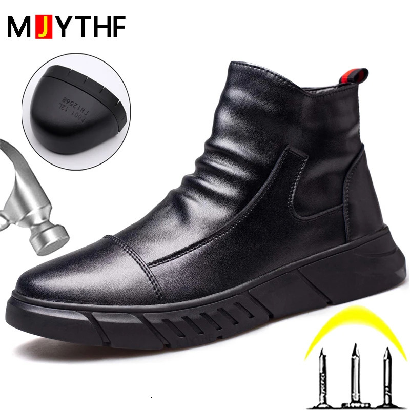Bottes en cuir imperméables chaussures de sécurité hommes bottes de travail à glissière latérale chaussures de sécurité à bout en acier chaussure