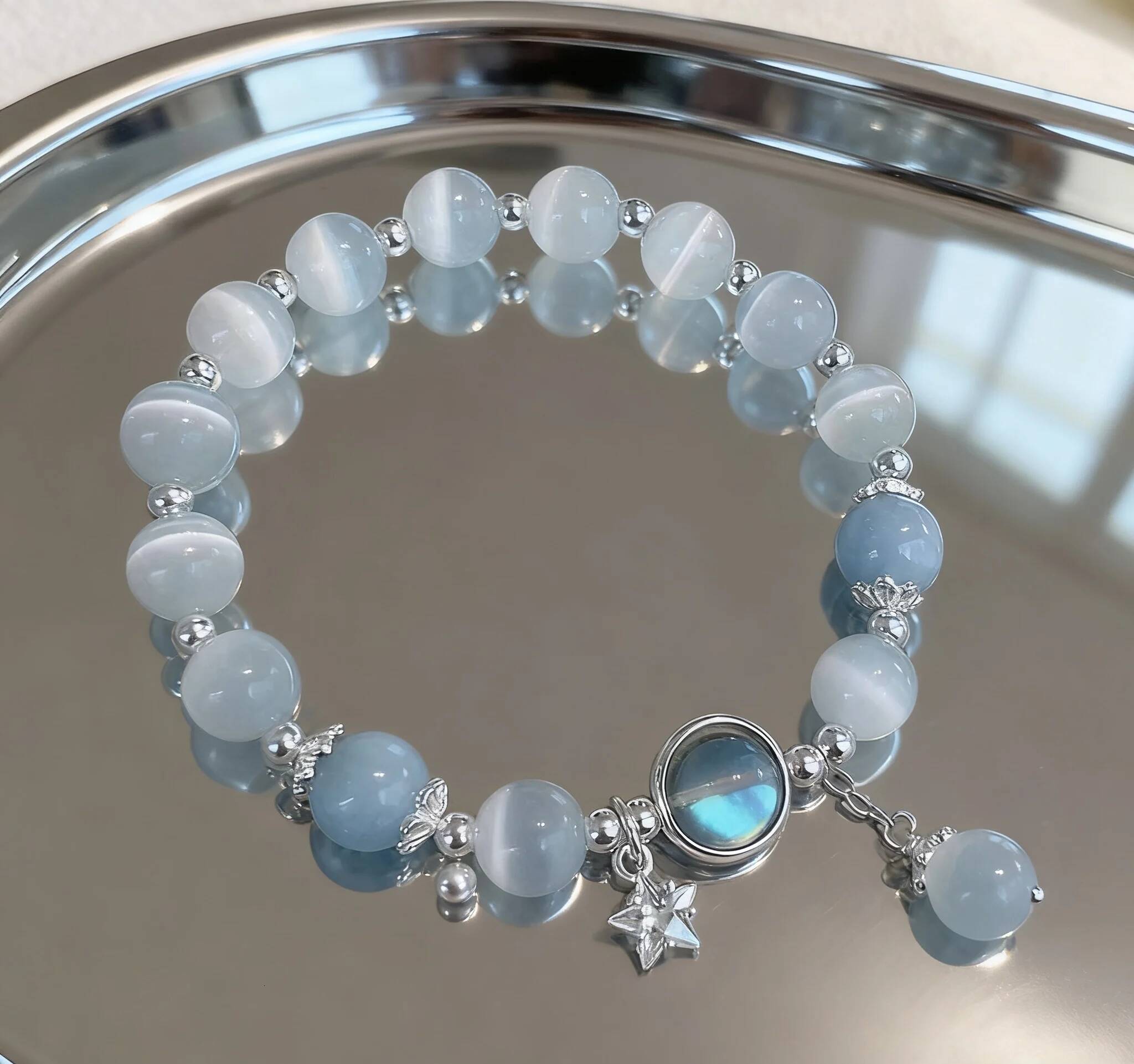 Ddmynov – Bracelet en pierre de lune bleue de rêve Unique, pendentif œil de chat, perle de cristal, bijoux de fête, cadeau pour femmes, nouvelle