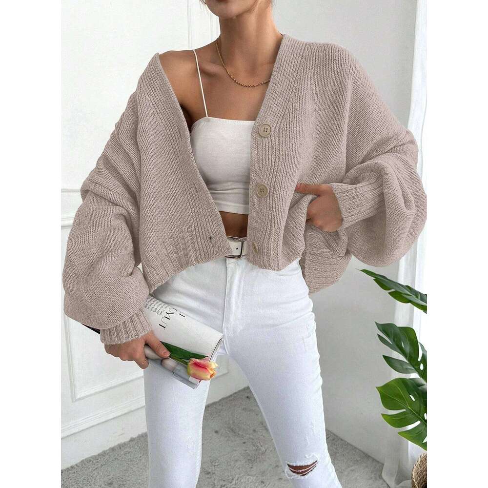 Cardigan pull tricoté pour femmes, manches chauve-souris, épaules tombantes, bouton, coupe ample, mode décontractée pour dames, automne et hiver