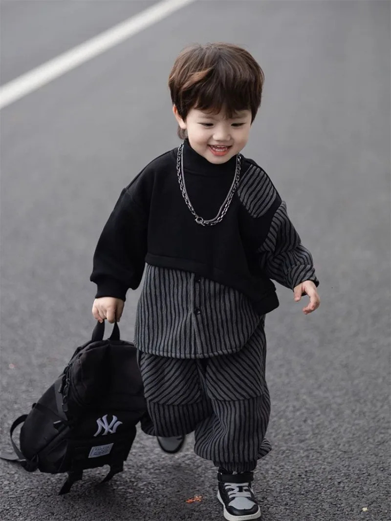 Ensemble de sweats à capuche doublés de polaire, vêtements pour enfants, costume pour garçons, vêtements d'hiver pour garçons de 8 à 10 ans, ense