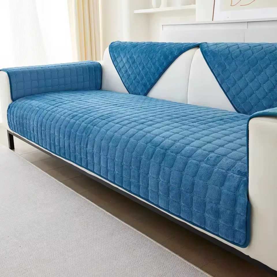Flannel plaid sofa cover universal non-slip thickened living room decorative sofa backrest cover plush dustproof seat cushion M251204-image-1087196134