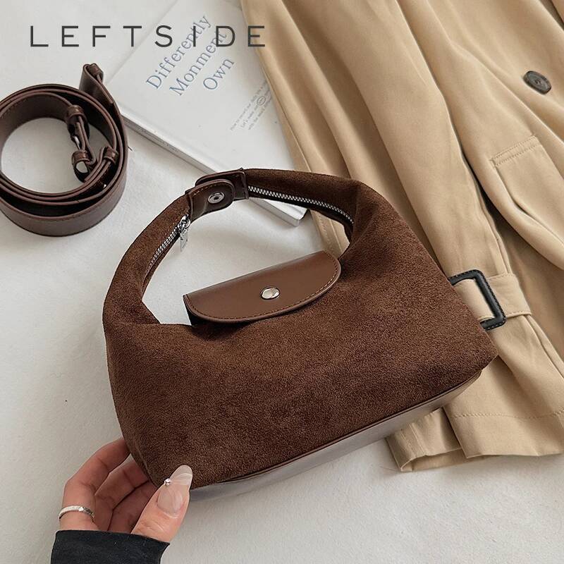 LEFTSIDE Women's Small Faux Suede Armpit 2025 New Trend Retro Underarm Shoulder Bag Luxury Designer Handbags and Purses