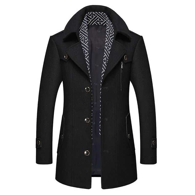 Cappotto da uomo in lana peacoat invernale caldo sciarpa con colletto soprabito giacca a vento giacca di mezza età casual capispalla spessa per l'au
