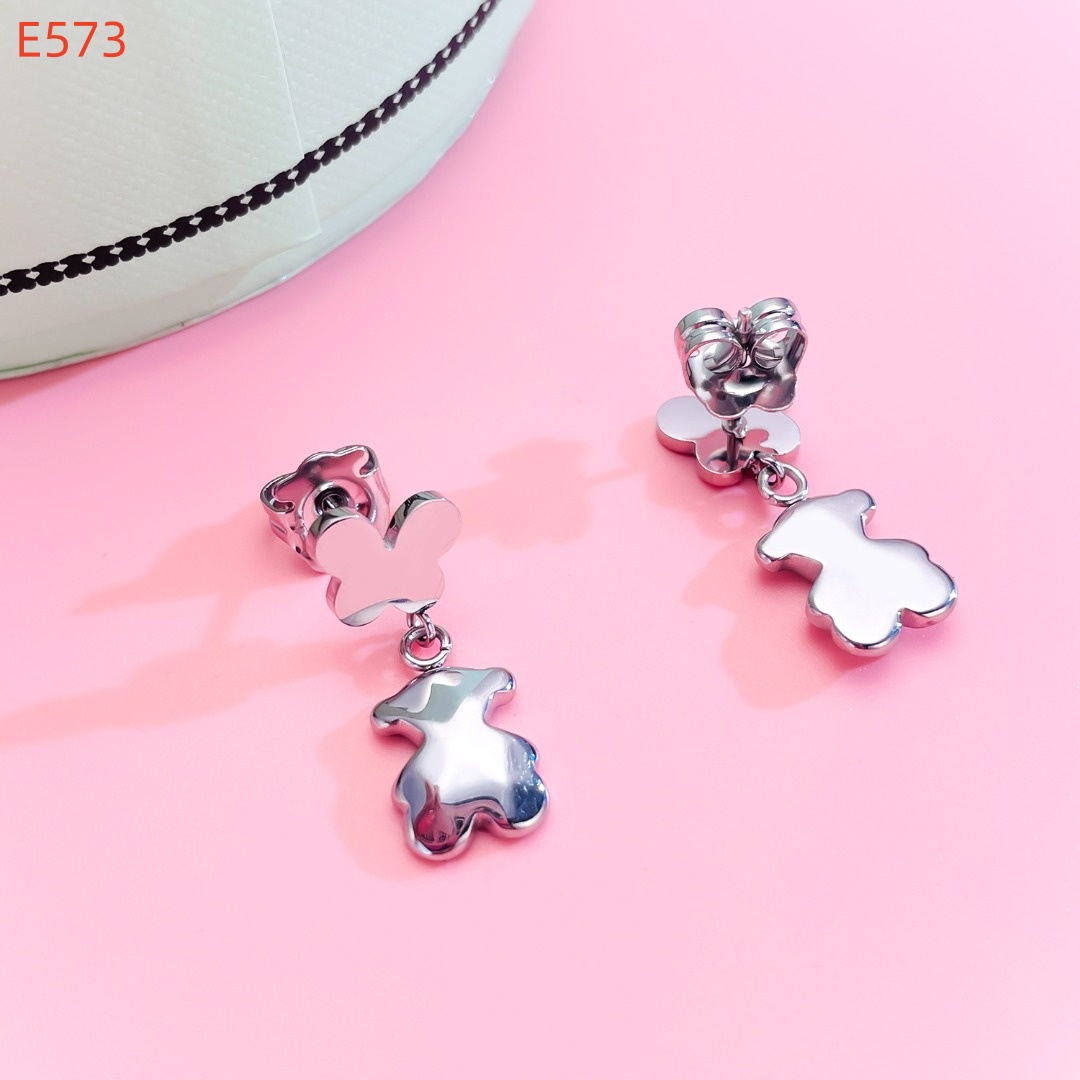 Hot Fashion Women Men Silver Rose Gold Stainless Steel Span Cartoon Animal Cat Bear Heart Animal Circle Stud Hoop Earrings Jewelry-image-1087220571