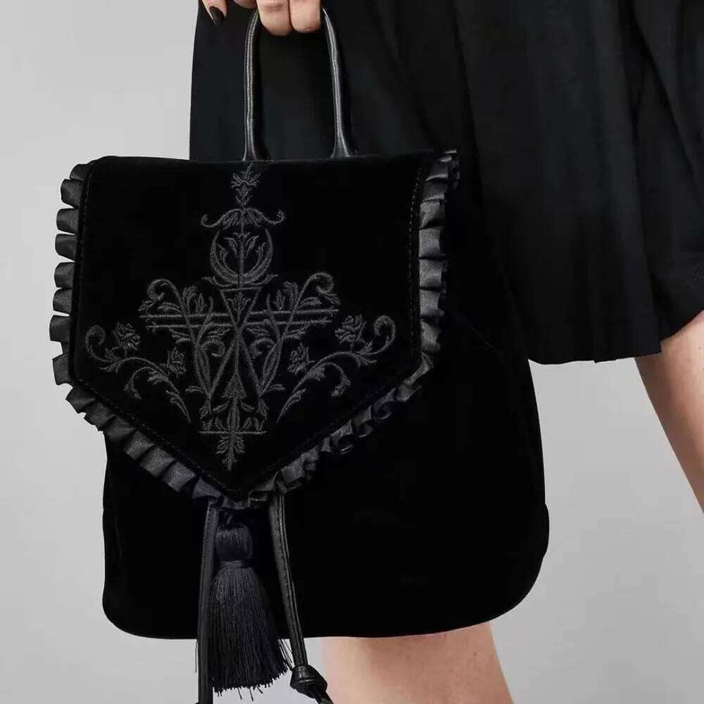 Designer Luxury Annmouler Witch Harajuku Magic Embroidery Black Gothic Velvet Dark Punk Rock Style Ladies Backpack Travel Bag