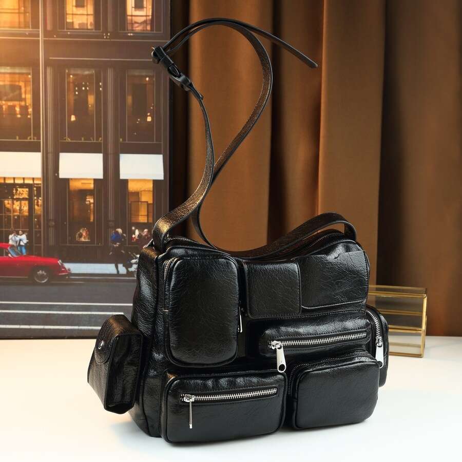 Designer Bag Cross-Border European And American Oil Wax Classic Multi-Pocket Concave Design Single Shoulder Crossbody Travel Large Capacity Messenge